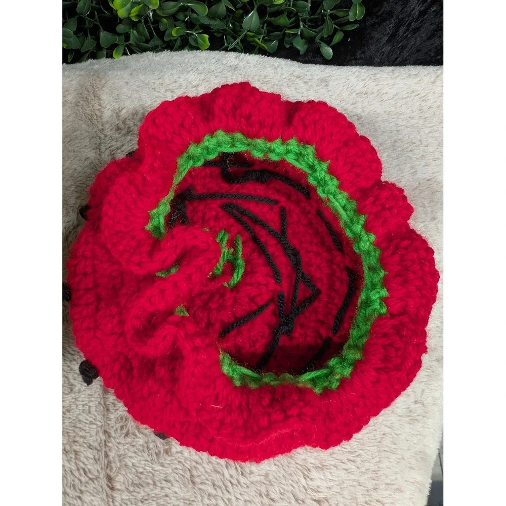 Handmade Crochet Strawberry Shortcake Inspired Doll Red Green Yellow Vinyl‎ Face